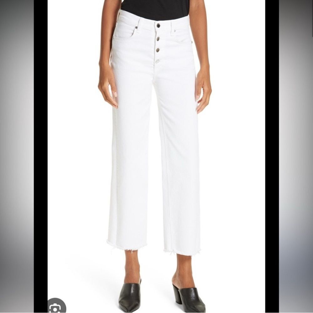 Rag & Bone Justine High Rise Wide Leg Button Fly White Clean Hem- Size 24